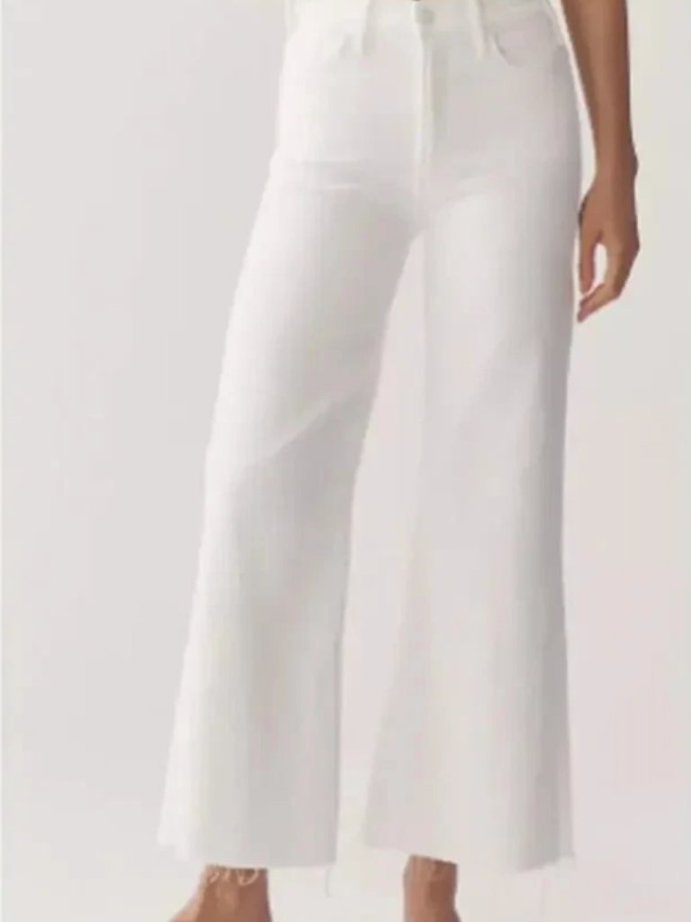Mother Roller Crop Fray Wide Leg Jeans In White Size 28 In Staying Alive